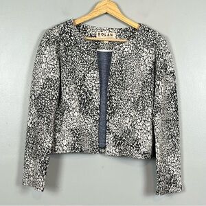 Dolan cotton blend collarless waist length textured blazer jacket, small.